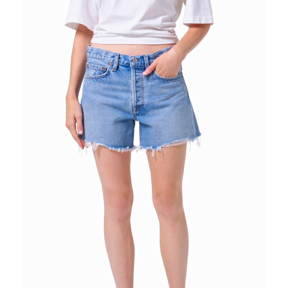 AGOLDE Parker Loose Fit Long Denim Cutoff Shorts Women's 25 Retail $158